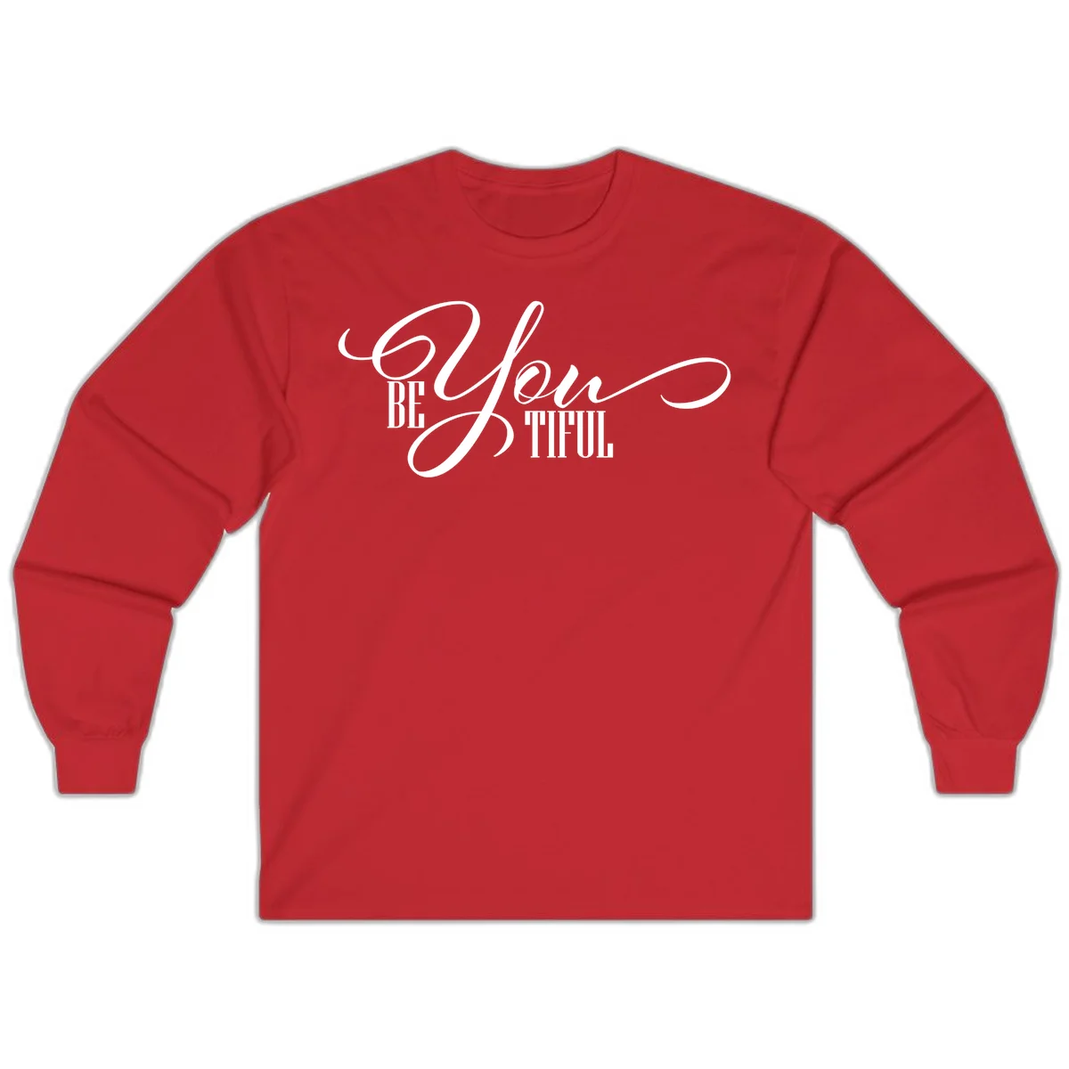 Elegant white typography reading 'BE YOU THRILL' with decorative script and serif lettering on gray background in Red