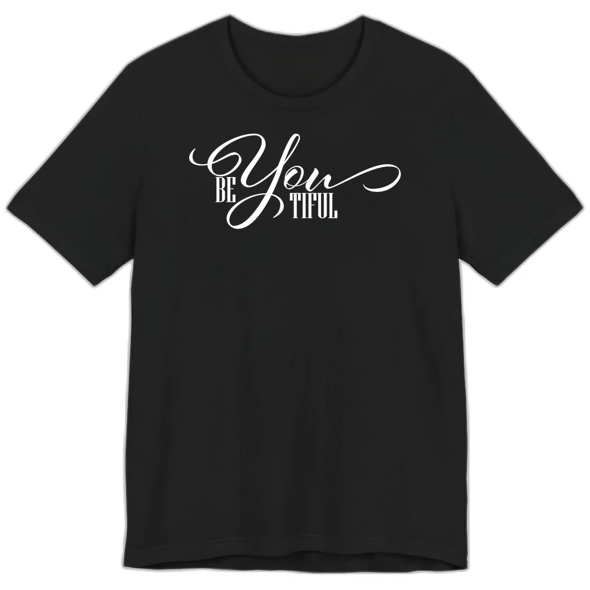 Elegant white typography reading 'BE YOU THRILL' with decorative script and serif lettering on gray background in Black