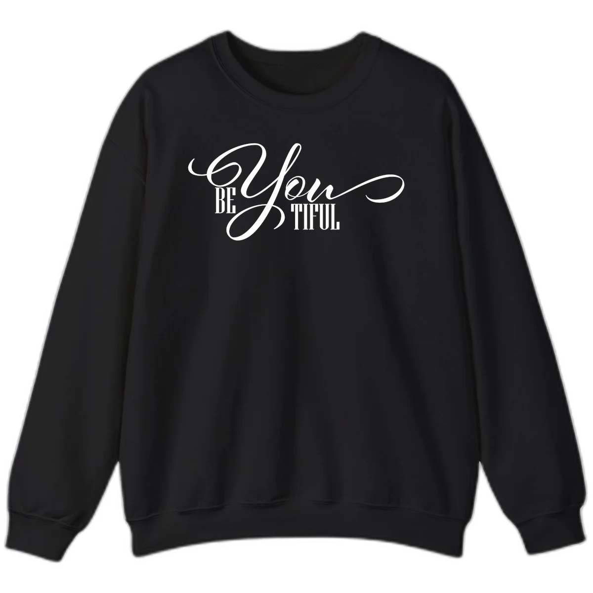Elegant white typography reading 'BE YOU THRILL' with decorative script and serif lettering on gray background in Black