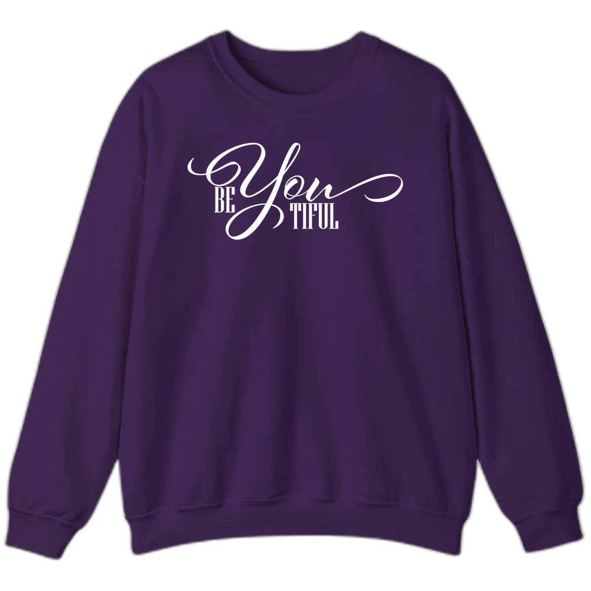 Elegant white typography reading 'BE YOU THRILL' with decorative script and serif lettering on gray background in Purple