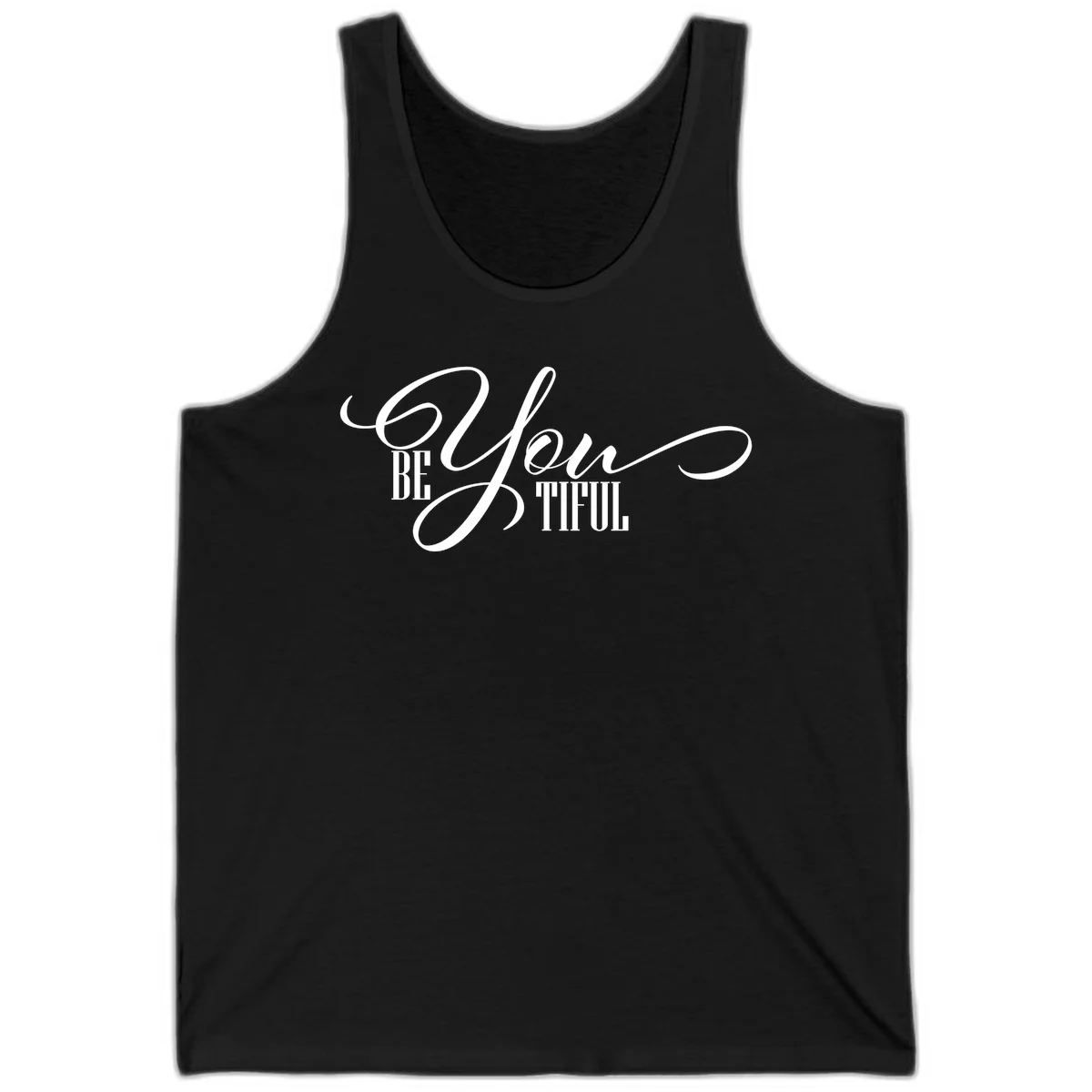 Elegant white typography reading 'BE YOU THRILL' with decorative script and serif lettering on gray background in Black
