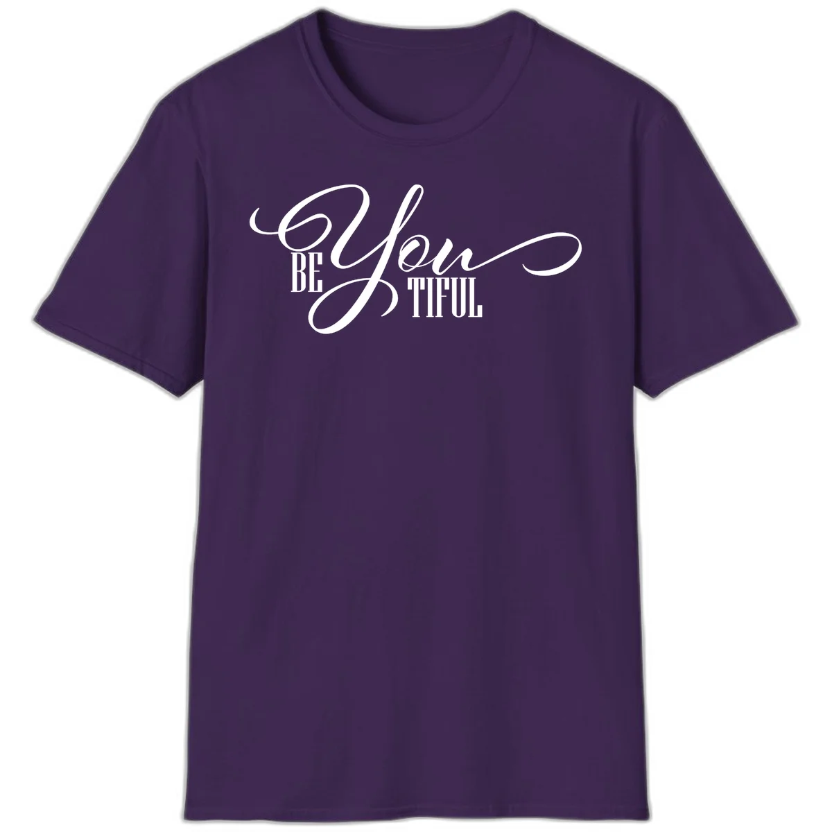Elegant white typography reading 'BE YOU THRILL' with decorative script and serif lettering on gray background in Purple