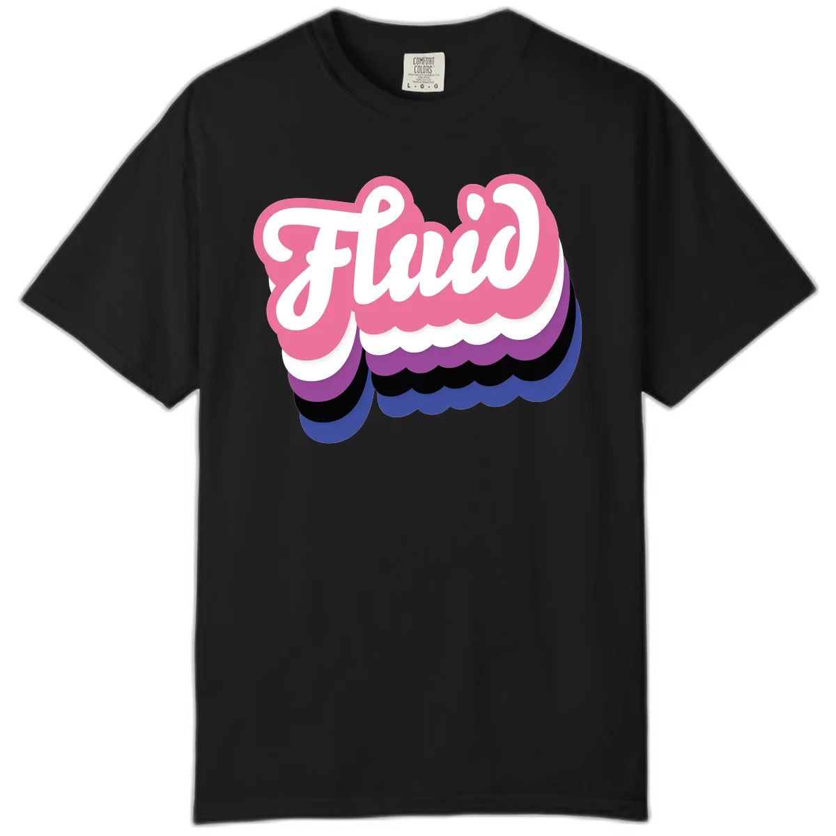 Slay pride clouds design: white script text 'Slay' layered over multicolored scalloped cloud shapes in pink, purple, black, and blue gradient in Black