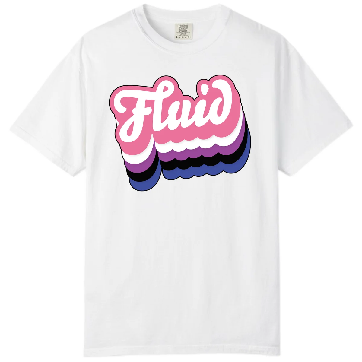 Slay pride clouds design: white script text 'Slay' layered over multicolored scalloped cloud shapes in pink, purple, black, and blue gradient in White