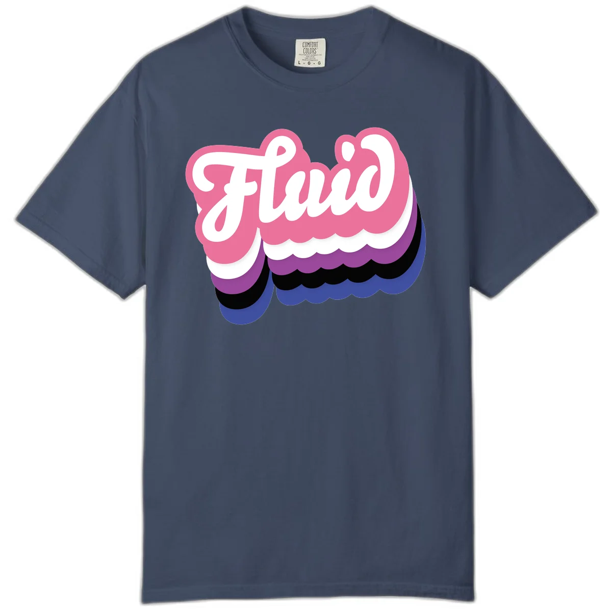 Slay pride clouds design: white script text 'Slay' layered over multicolored scalloped cloud shapes in pink, purple, black, and blue gradient in Midnight