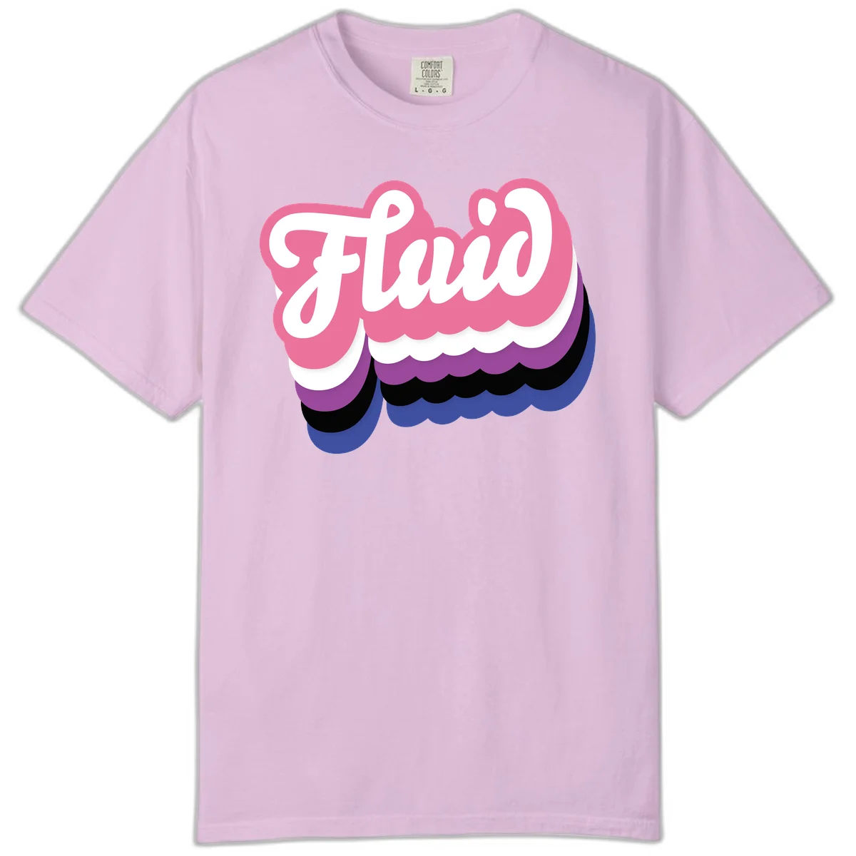 Slay pride clouds design: white script text 'Slay' layered over multicolored scalloped cloud shapes in pink, purple, black, and blue gradient in Orchid