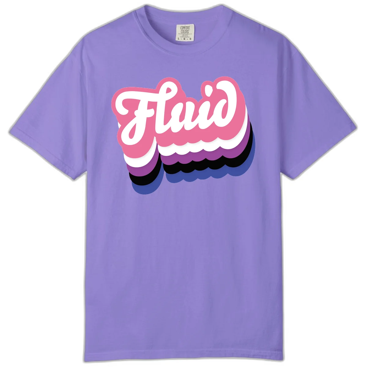 Slay pride clouds design: white script text 'Slay' layered over multicolored scalloped cloud shapes in pink, purple, black, and blue gradient in Violet