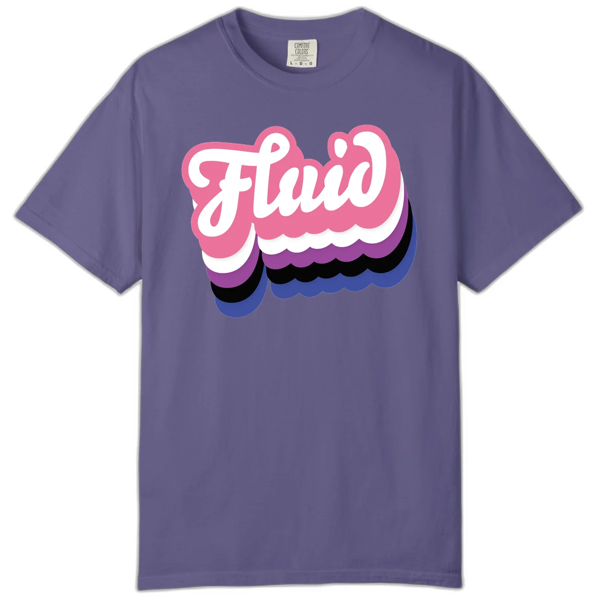 Slay pride clouds design: white script text 'Slay' layered over multicolored scalloped cloud shapes in pink, purple, black, and blue gradient in Grape