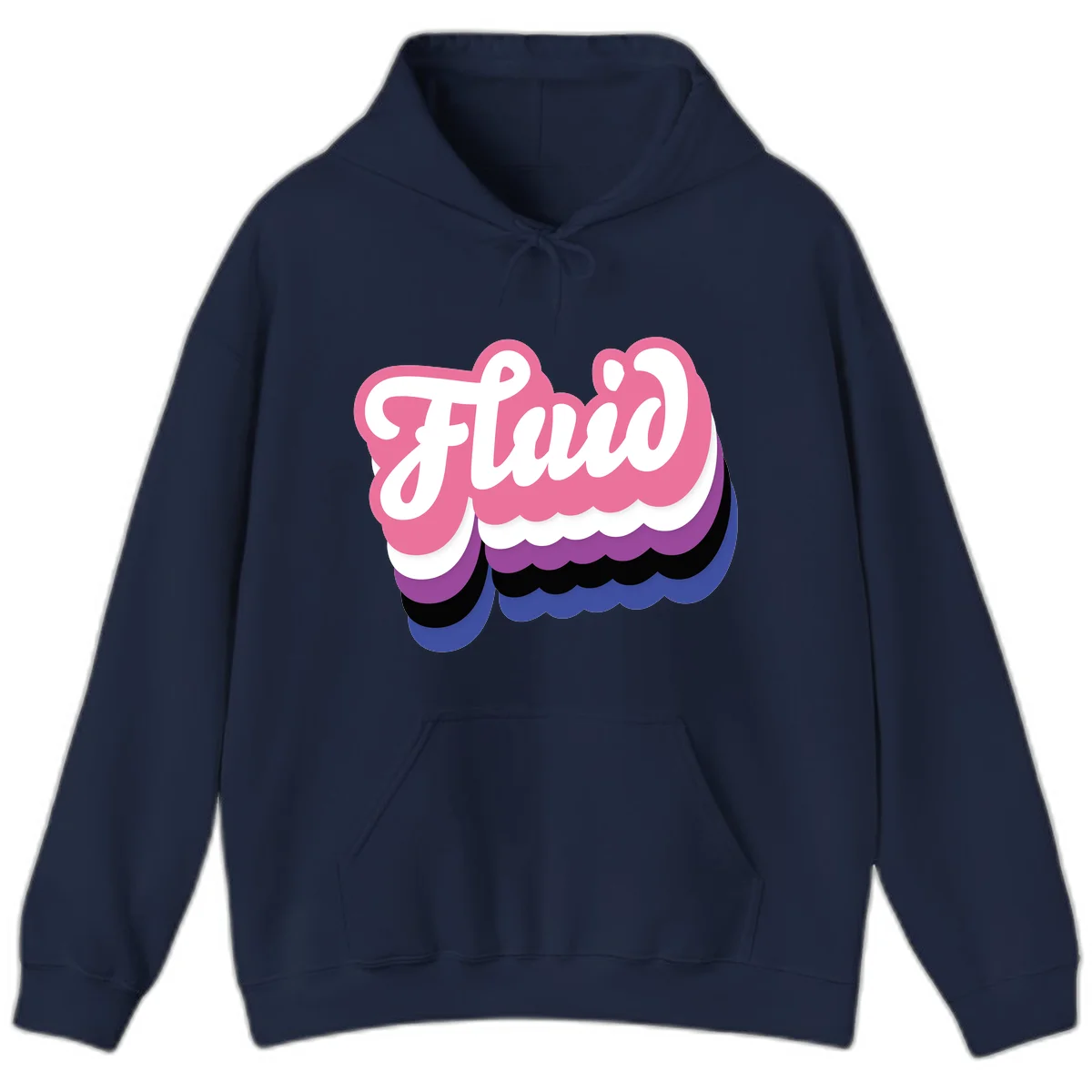 Slay pride clouds design: white script text 'Slay' layered over multicolored scalloped cloud shapes in pink, purple, black, and blue gradient in Navy