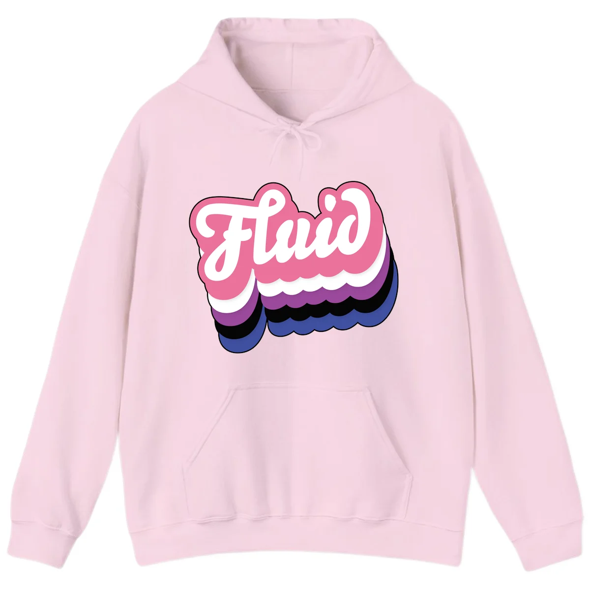 Slay pride clouds design: white script text 'Slay' layered over multicolored scalloped cloud shapes in pink, purple, black, and blue gradient in Light Pink