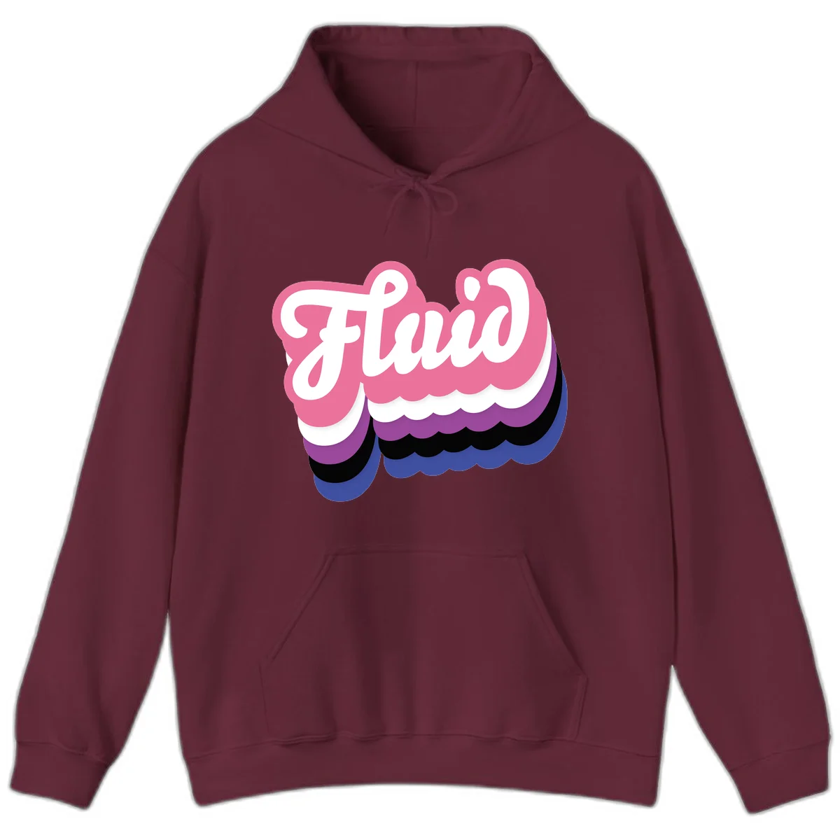 Slay pride clouds design: white script text 'Slay' layered over multicolored scalloped cloud shapes in pink, purple, black, and blue gradient in Maroon