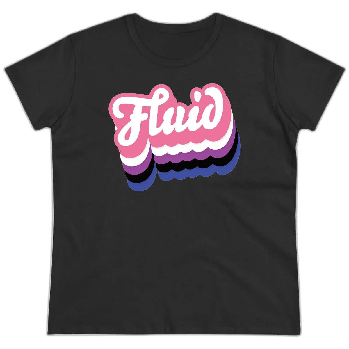Slay pride clouds design: white script text 'Slay' layered over multicolored scalloped cloud shapes in pink, purple, black, and blue gradient in Black