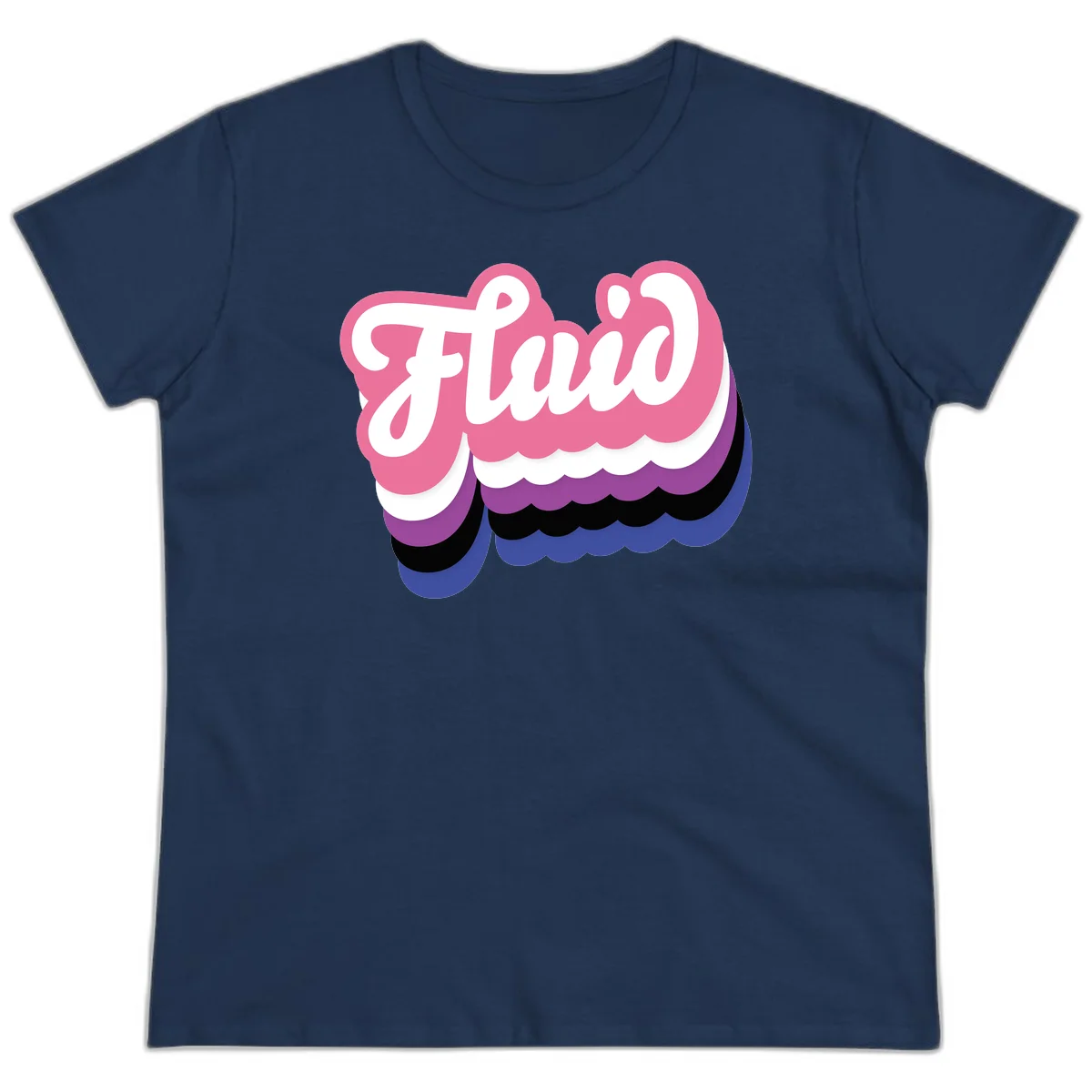 Slay pride clouds design: white script text 'Slay' layered over multicolored scalloped cloud shapes in pink, purple, black, and blue gradient in Navy