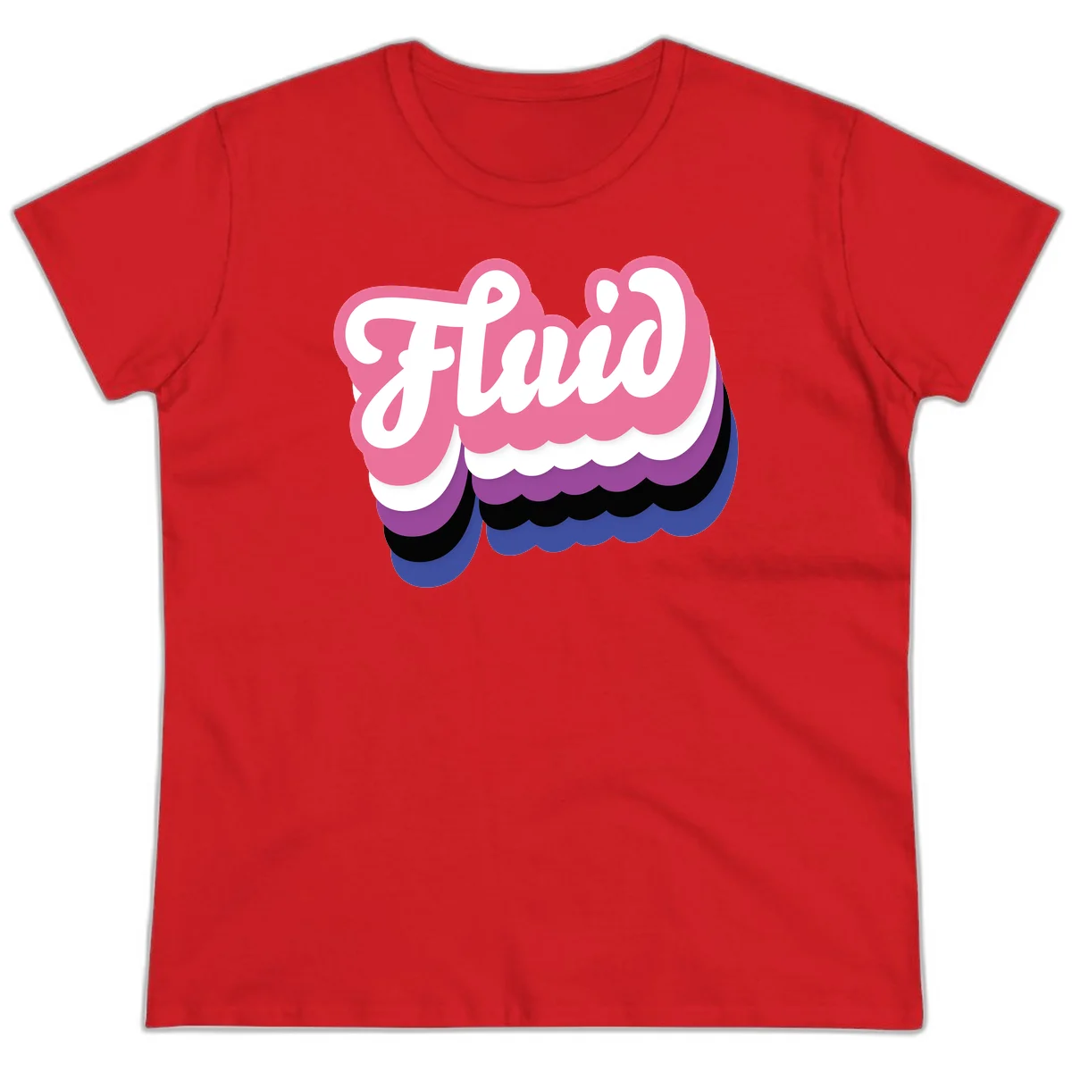 Slay pride clouds design: white script text 'Slay' layered over multicolored scalloped cloud shapes in pink, purple, black, and blue gradient in Red