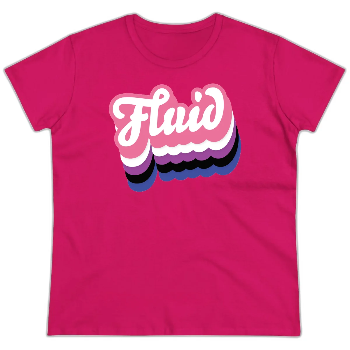 Slay pride clouds design: white script text 'Slay' layered over multicolored scalloped cloud shapes in pink, purple, black, and blue gradient in Heliconia