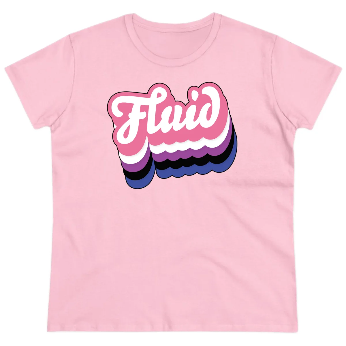 Slay pride clouds design: white script text 'Slay' layered over multicolored scalloped cloud shapes in pink, purple, black, and blue gradient in Light Pink