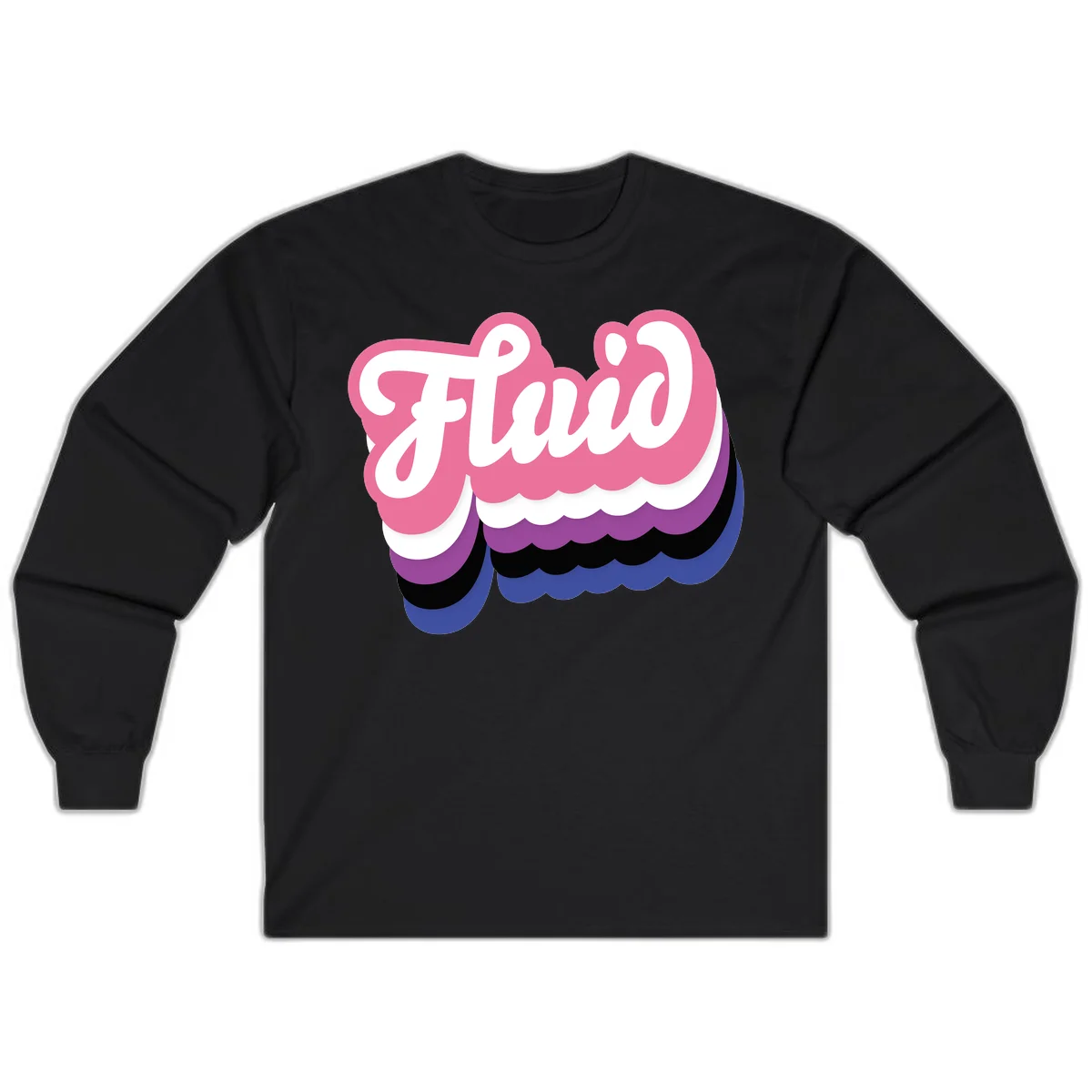 Slay pride clouds design: white script text 'Slay' layered over multicolored scalloped cloud shapes in pink, purple, black, and blue gradient in Black