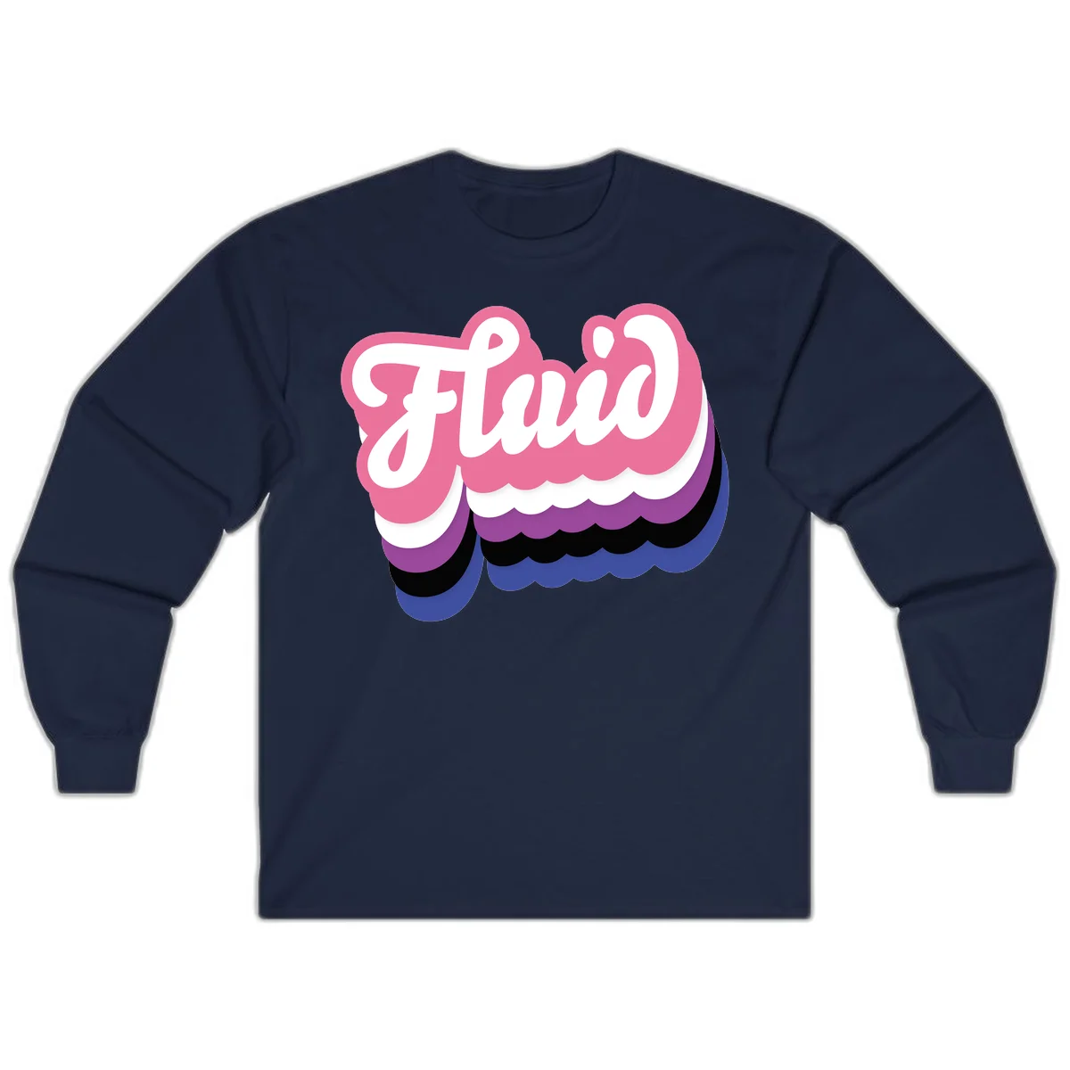 Slay pride clouds design: white script text 'Slay' layered over multicolored scalloped cloud shapes in pink, purple, black, and blue gradient in Navy