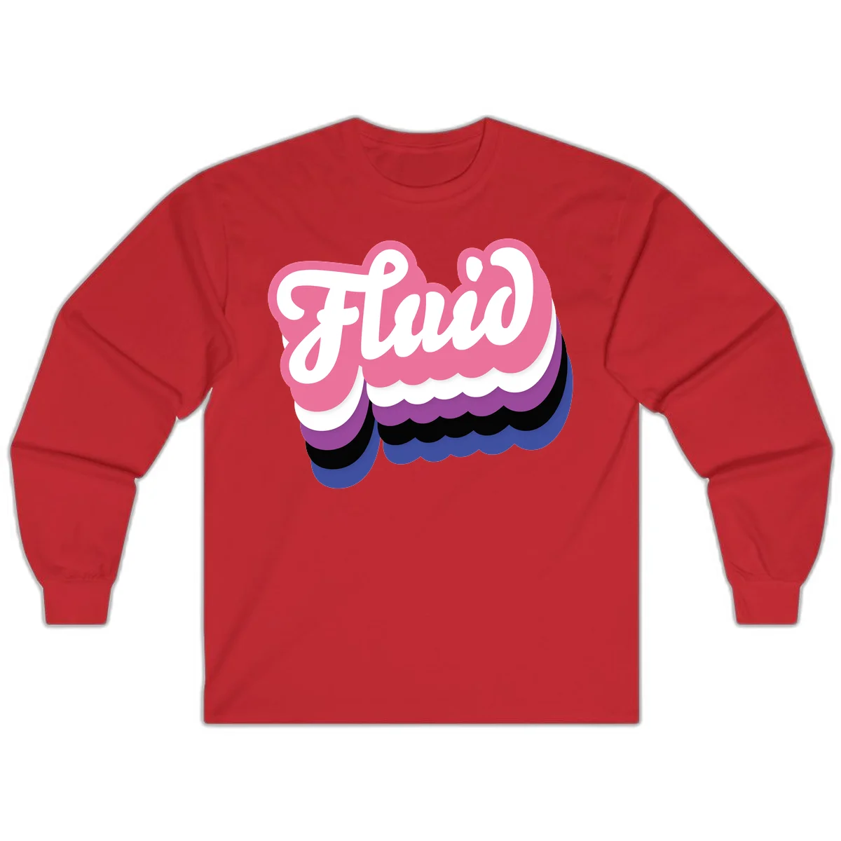 Slay pride clouds design: white script text 'Slay' layered over multicolored scalloped cloud shapes in pink, purple, black, and blue gradient in Red