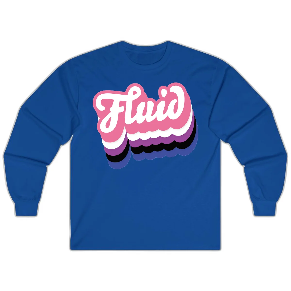 Slay pride clouds design: white script text 'Slay' layered over multicolored scalloped cloud shapes in pink, purple, black, and blue gradient in Royal