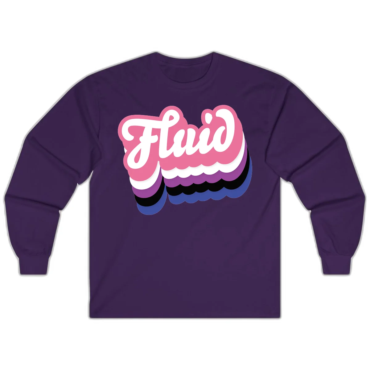 Slay pride clouds design: white script text 'Slay' layered over multicolored scalloped cloud shapes in pink, purple, black, and blue gradient in Purple