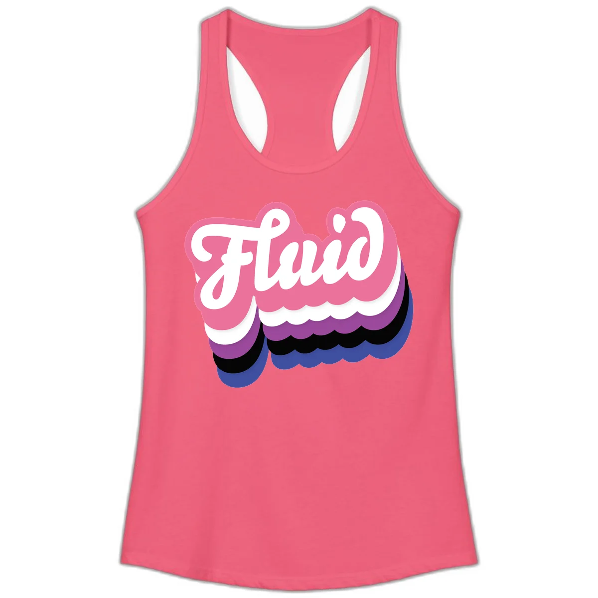 Slay pride clouds design: white script text 'Slay' layered over multicolored scalloped cloud shapes in pink, purple, black, and blue gradient in Hot Pink