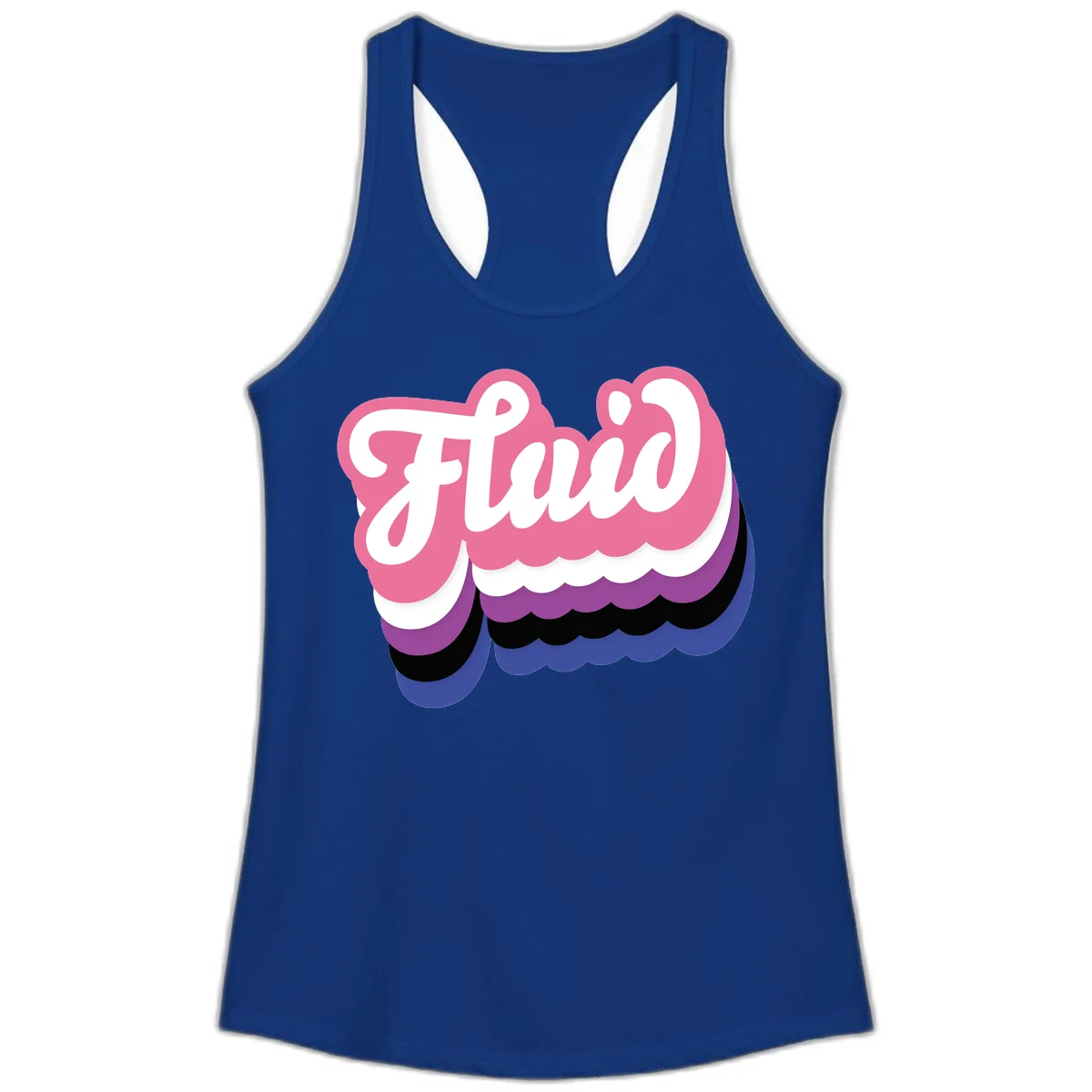 Slay pride clouds design: white script text 'Slay' layered over multicolored scalloped cloud shapes in pink, purple, black, and blue gradient in Solid Royal