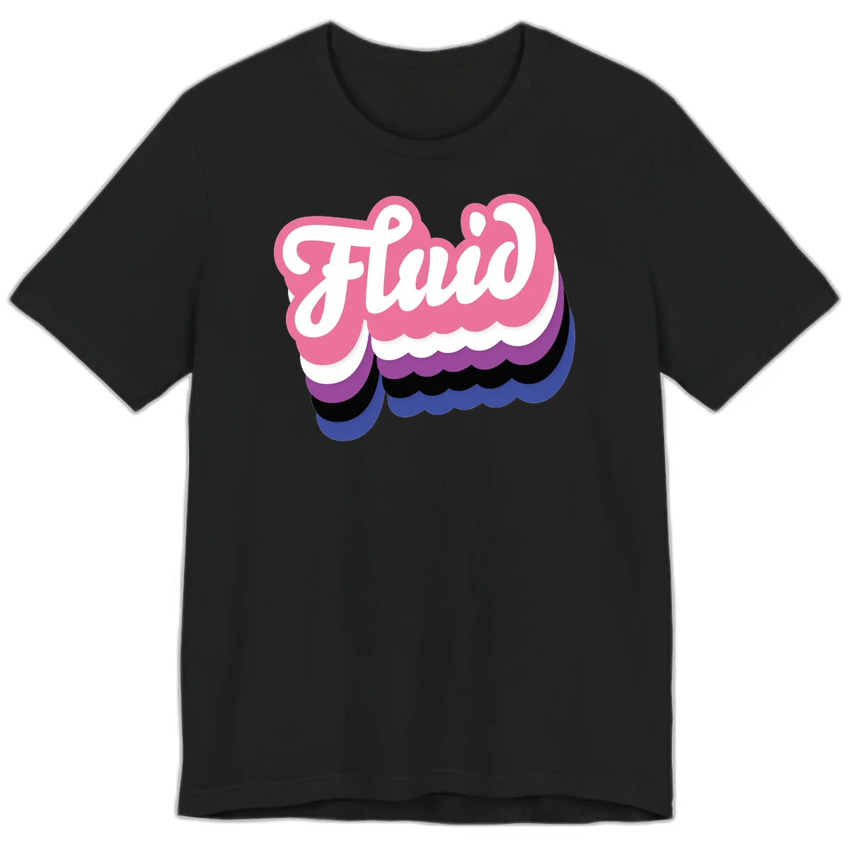 Slay pride clouds design: white script text 'Slay' layered over multicolored scalloped cloud shapes in pink, purple, black, and blue gradient in Black