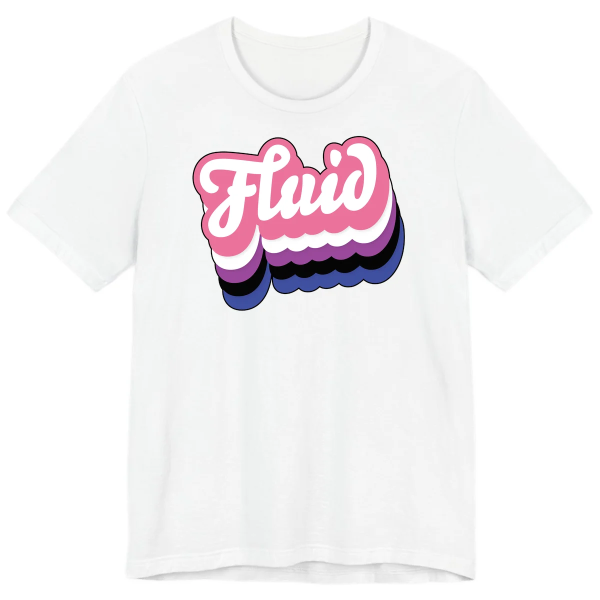Slay pride clouds design: white script text 'Slay' layered over multicolored scalloped cloud shapes in pink, purple, black, and blue gradient in White