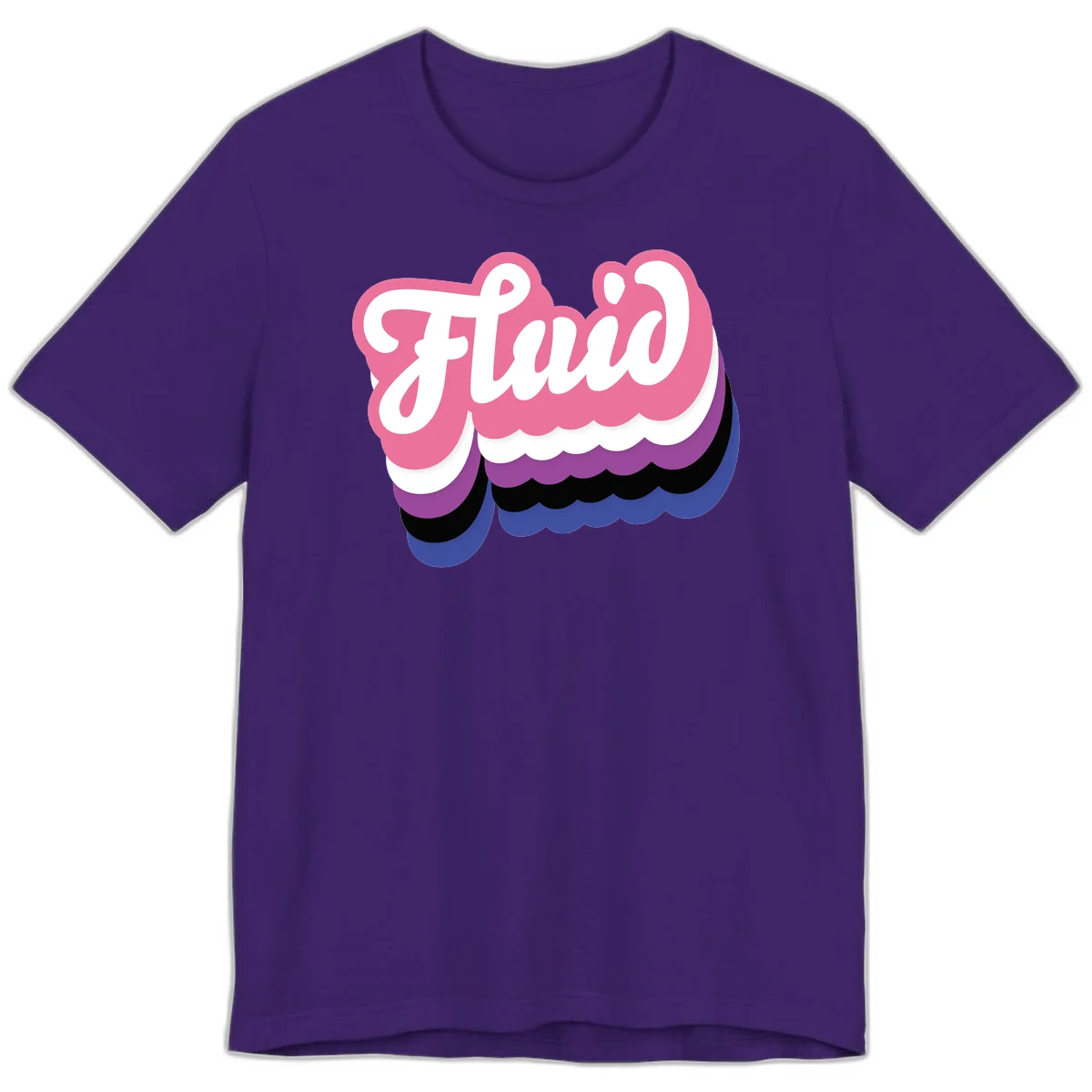 Slay pride clouds design: white script text 'Slay' layered over multicolored scalloped cloud shapes in pink, purple, black, and blue gradient in Team Purple