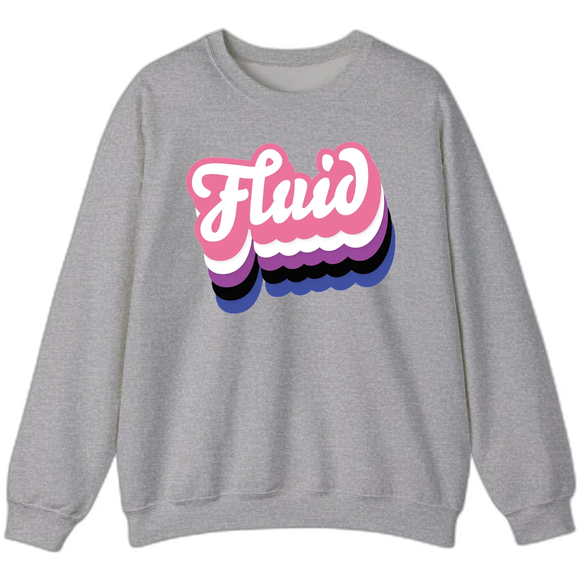 Slay pride clouds design: white script text 'Slay' layered over multicolored scalloped cloud shapes in pink, purple, black, and blue gradient in Sport Grey