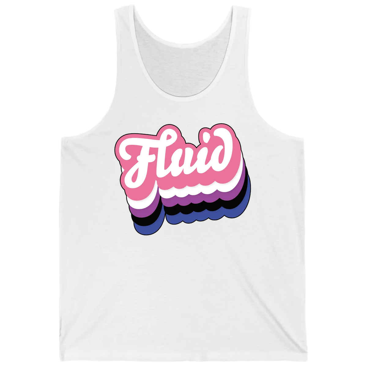 Slay pride clouds design: white script text 'Slay' layered over multicolored scalloped cloud shapes in pink, purple, black, and blue gradient in White
