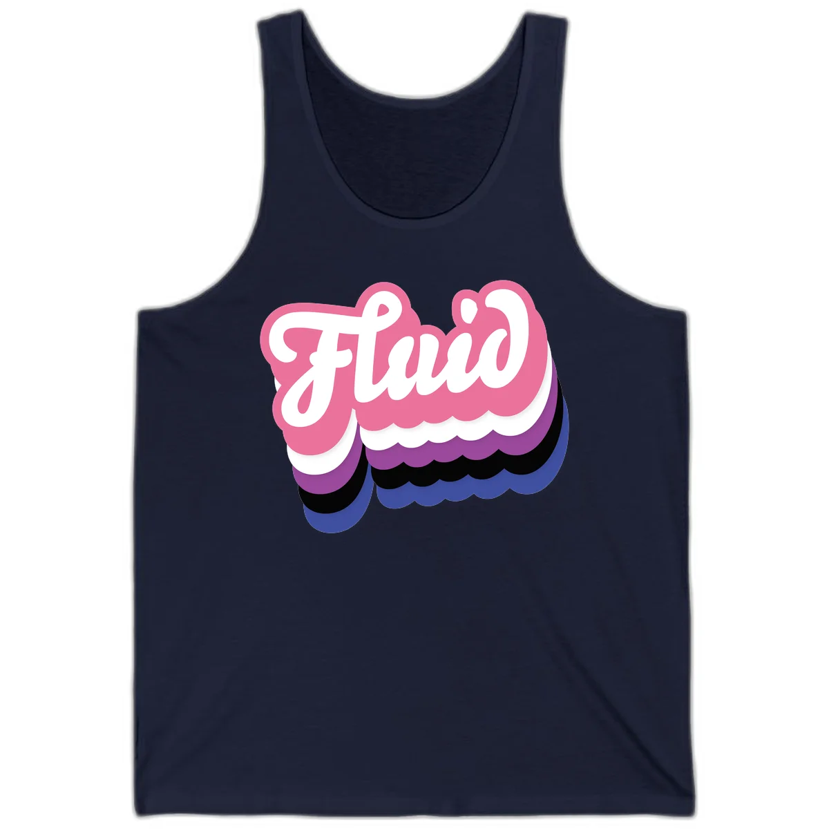 Slay pride clouds design: white script text 'Slay' layered over multicolored scalloped cloud shapes in pink, purple, black, and blue gradient in Navy