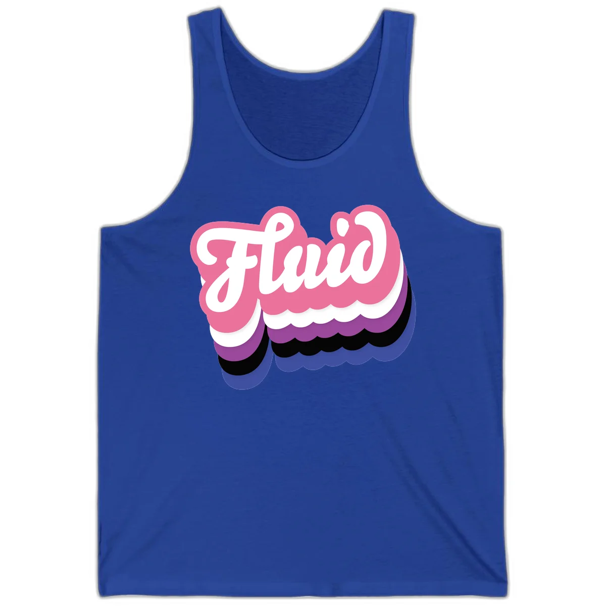Slay pride clouds design: white script text 'Slay' layered over multicolored scalloped cloud shapes in pink, purple, black, and blue gradient in True Royal