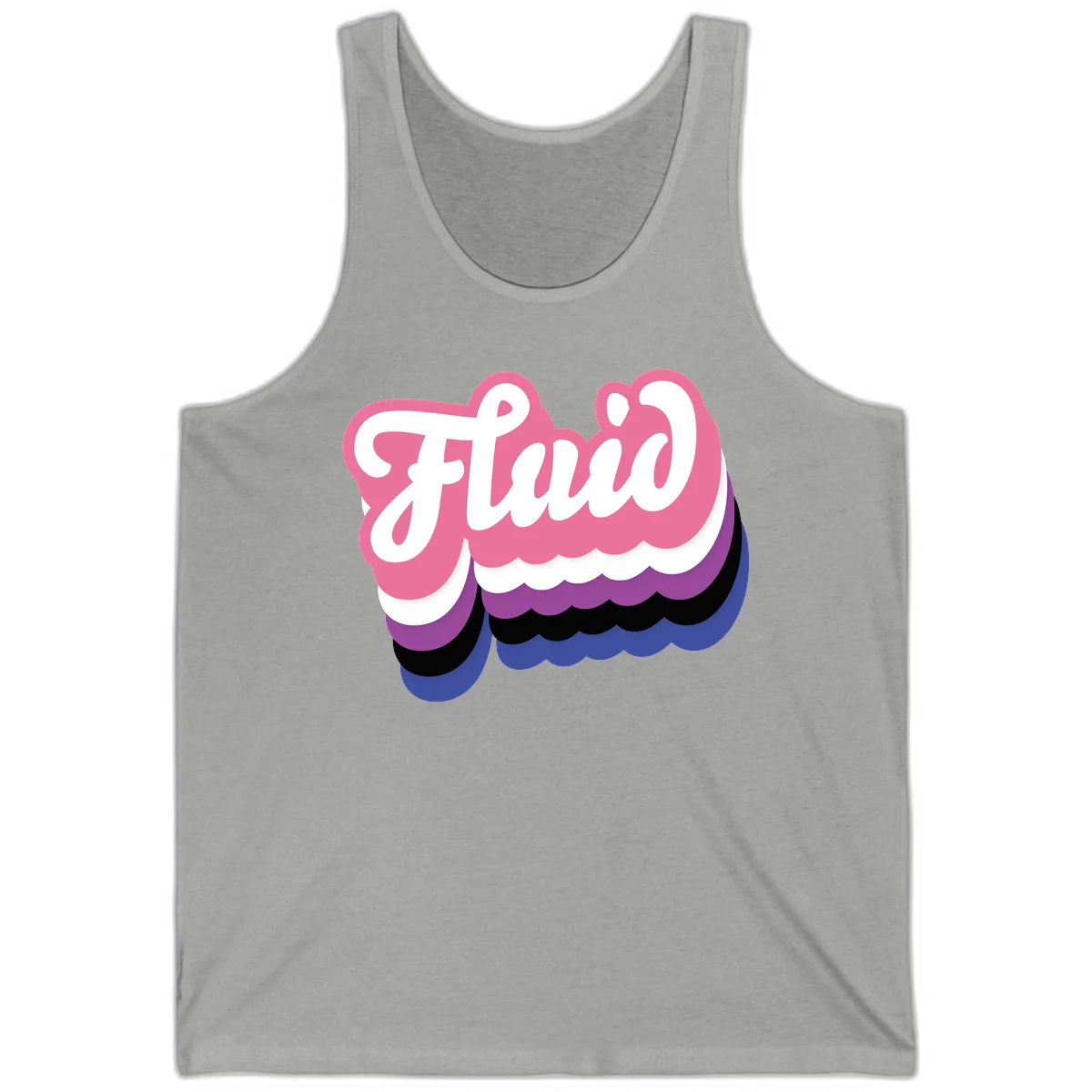 Slay pride clouds design: white script text 'Slay' layered over multicolored scalloped cloud shapes in pink, purple, black, and blue gradient in Athletic Heather
