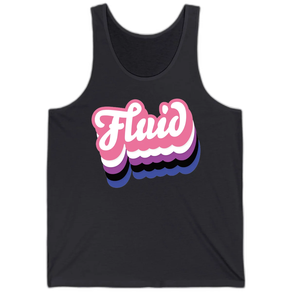 Slay pride clouds design: white script text 'Slay' layered over multicolored scalloped cloud shapes in pink, purple, black, and blue gradient in Dark Grey