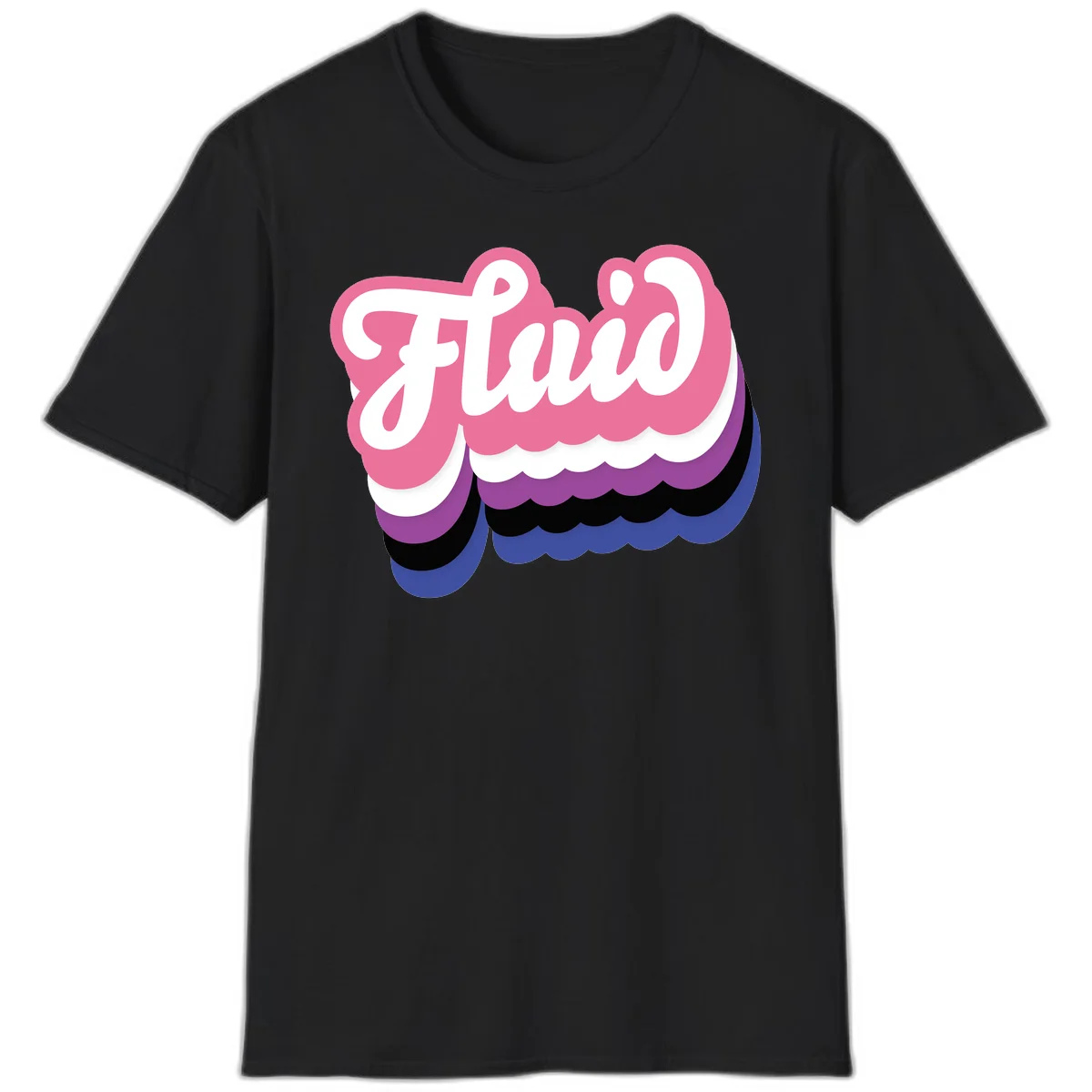 Slay pride clouds design: white script text 'Slay' layered over multicolored scalloped cloud shapes in pink, purple, black, and blue gradient in Black