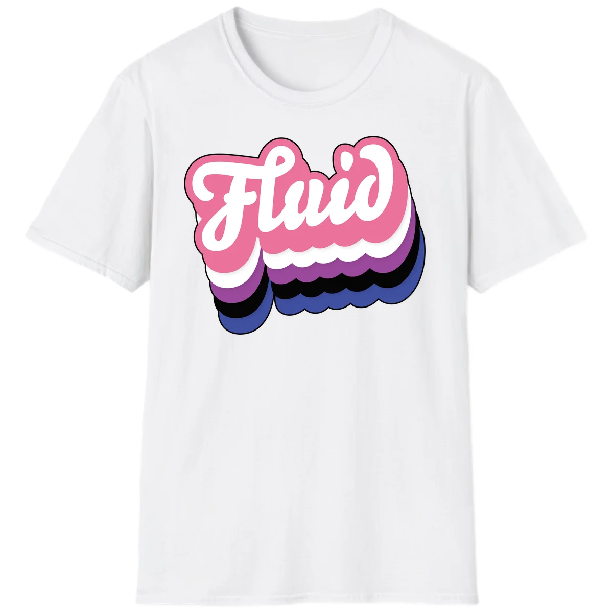Slay pride clouds design: white script text 'Slay' layered over multicolored scalloped cloud shapes in pink, purple, black, and blue gradient in White