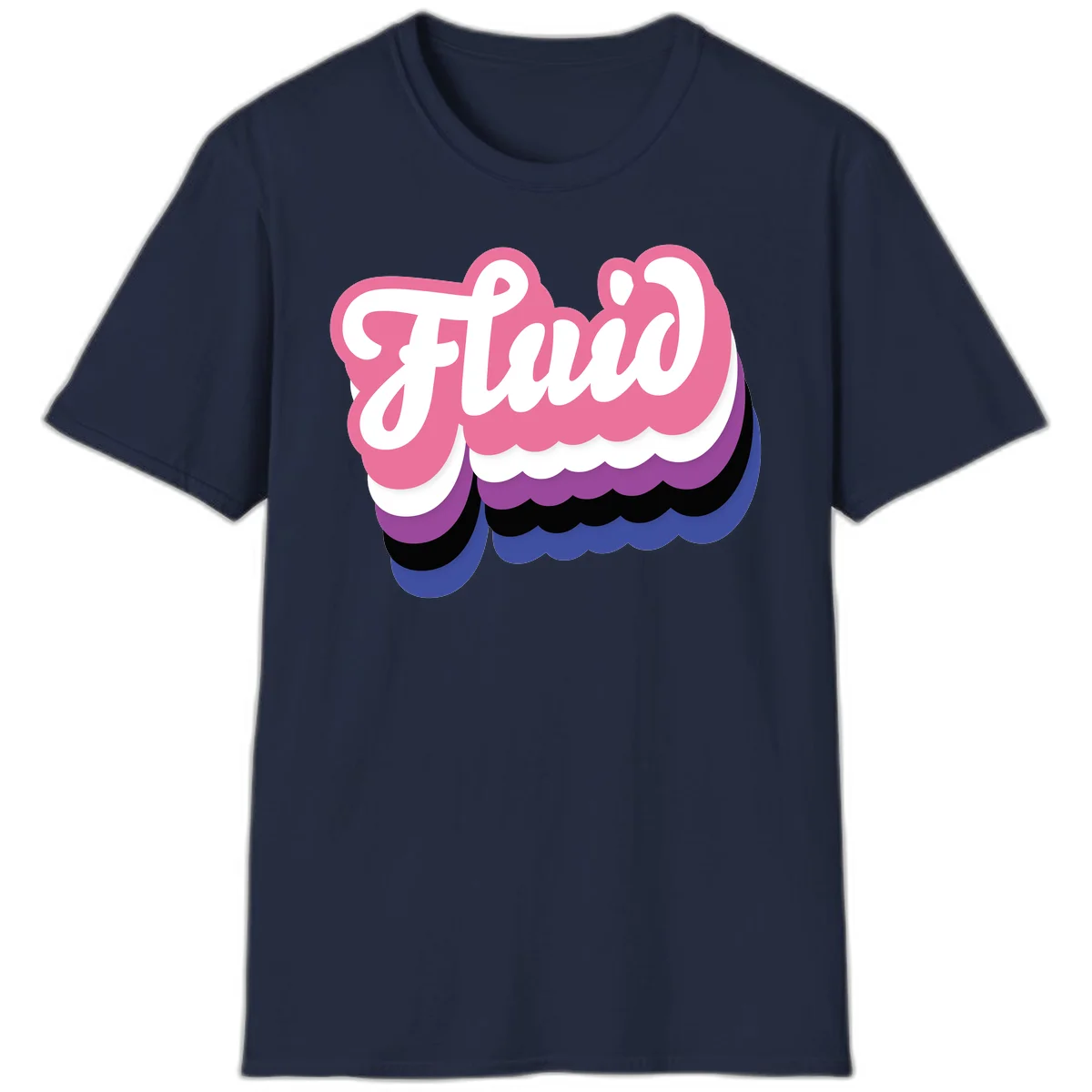 Slay pride clouds design: white script text 'Slay' layered over multicolored scalloped cloud shapes in pink, purple, black, and blue gradient in Navy