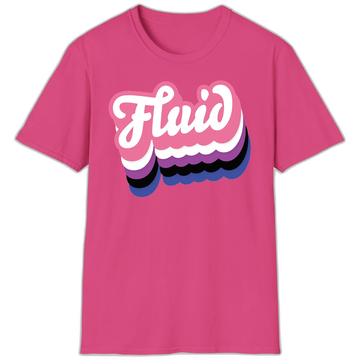 Slay pride clouds design: white script text 'Slay' layered over multicolored scalloped cloud shapes in pink, purple, black, and blue gradient in Heliconia