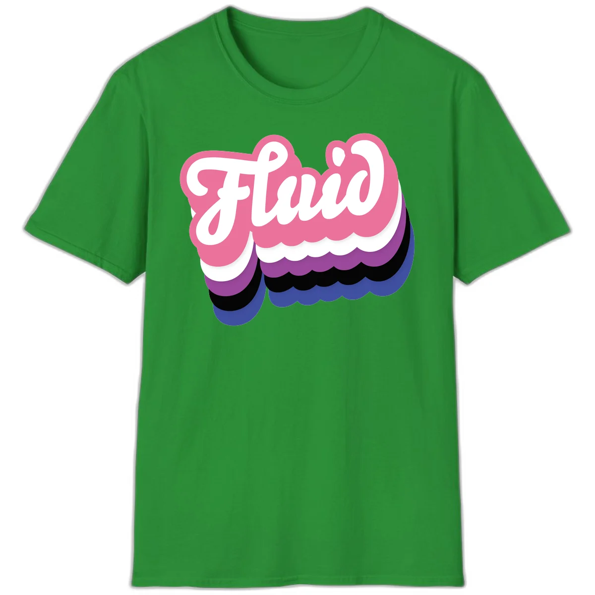 Slay pride clouds design: white script text 'Slay' layered over multicolored scalloped cloud shapes in pink, purple, black, and blue gradient in Irish Green