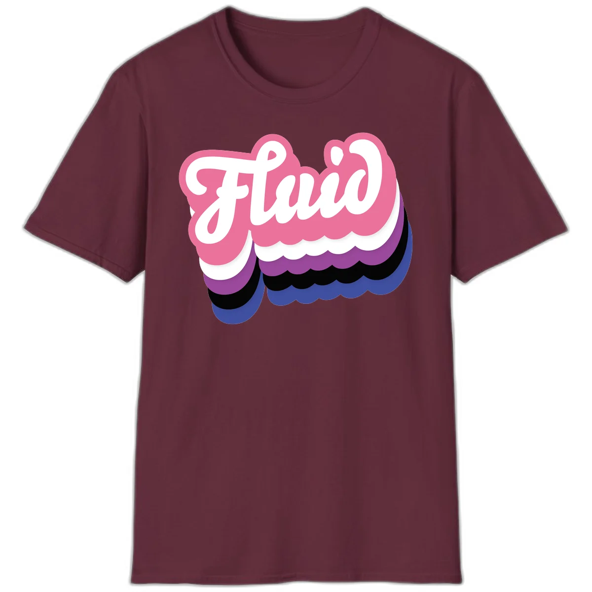 Slay pride clouds design: white script text 'Slay' layered over multicolored scalloped cloud shapes in pink, purple, black, and blue gradient in Maroon