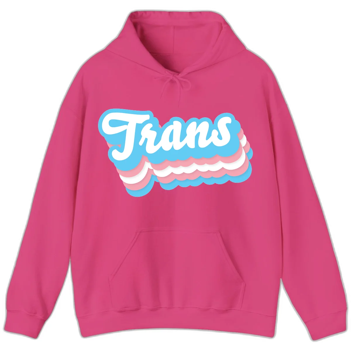 Trans pride cloud layers design with white 'Trans' text on alternating blue, pink, and white scalloped cloud shapes in Heliconia