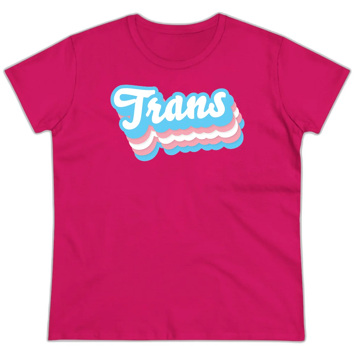 Trans pride cloud layers design with white 'Trans' text on alternating blue, pink, and white scalloped cloud shapes in Heliconia