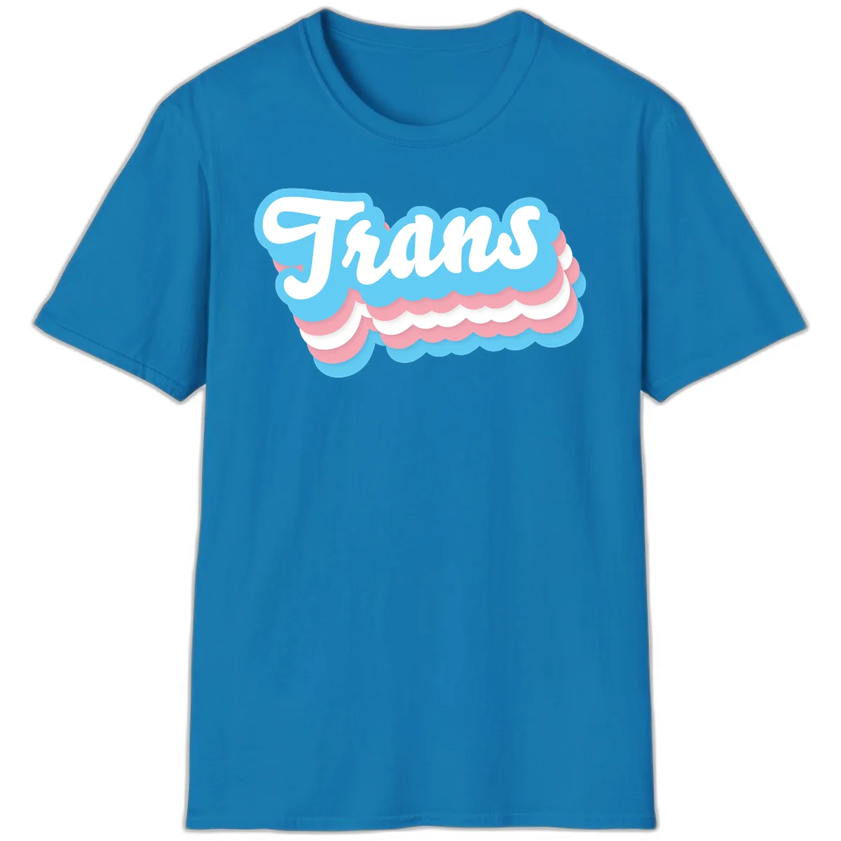 Trans pride cloud layers design with white 'Trans' text on alternating blue, pink, and white scalloped cloud shapes in Sapphire