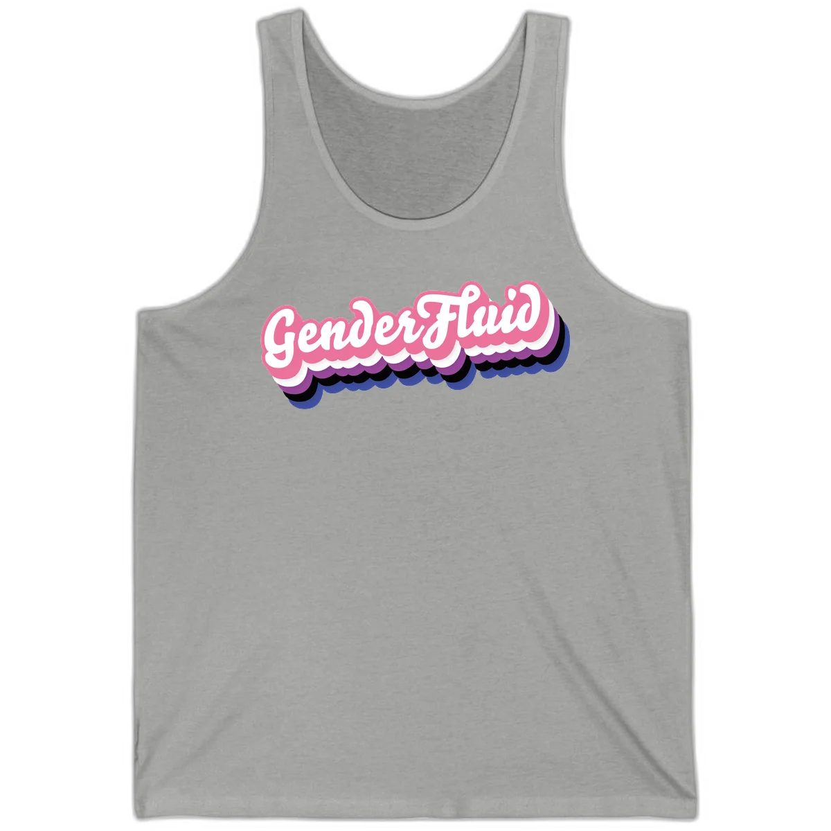 Colorful gender fluid pride design with white text and pink, purple, blue layered cloud effect in Athletic Heather