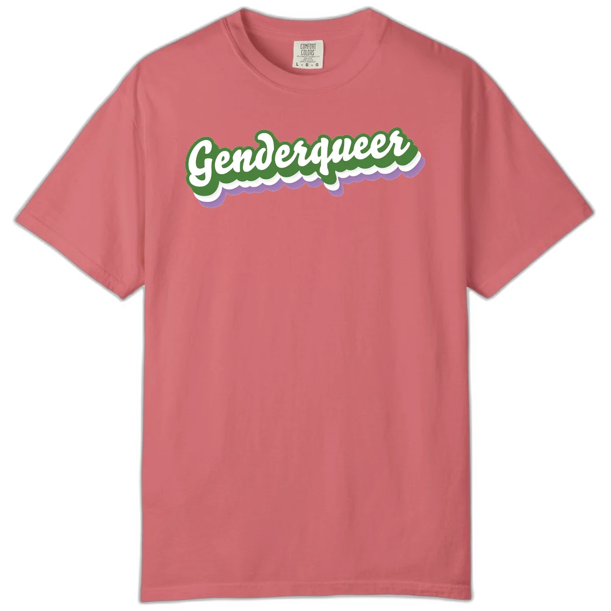 Retro script text reading 'Genderqueer' in white and green with purple and white scalloped wave border in Watermelon