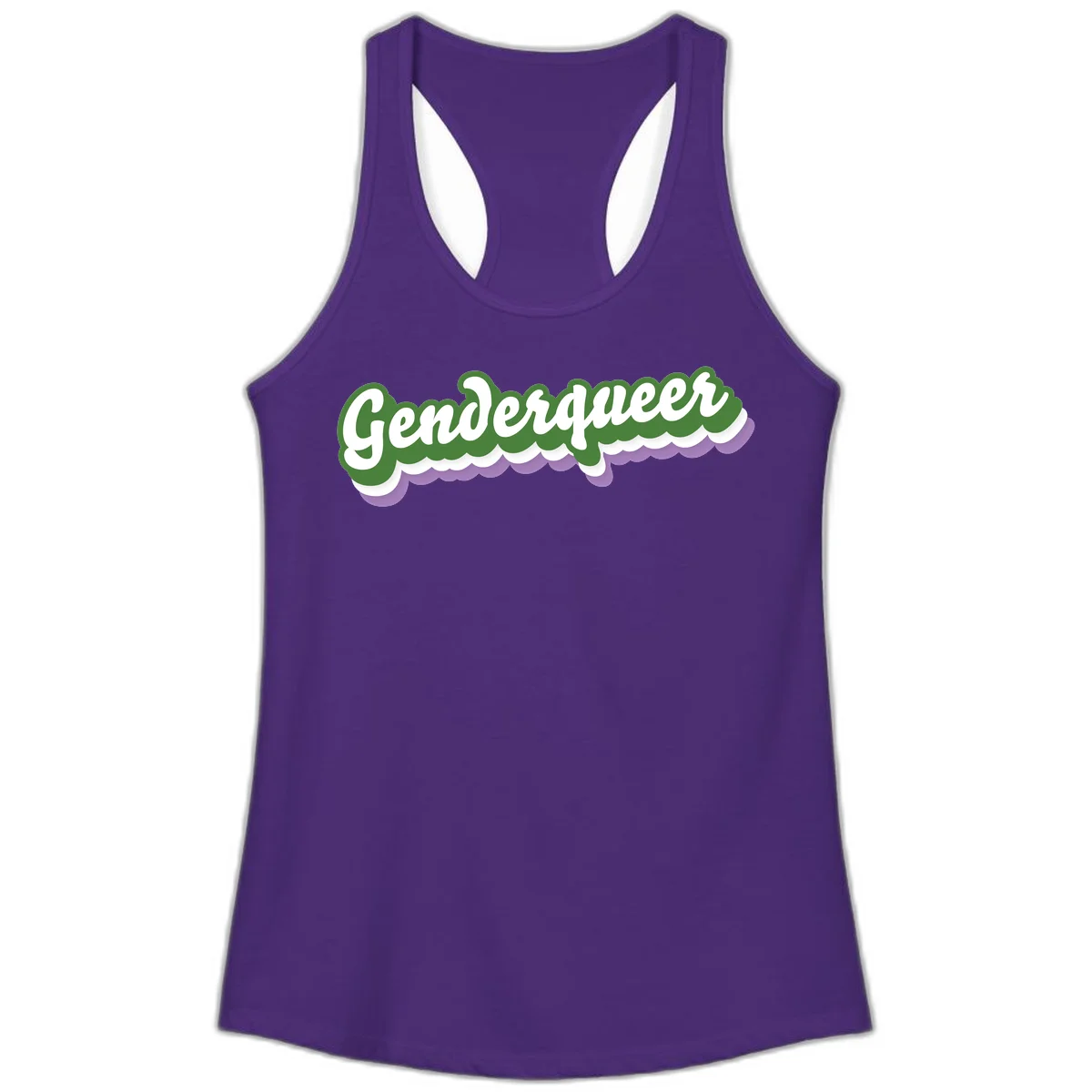 Retro script text reading 'Genderqueer' in white and green with purple and white scalloped wave border in Solid Purple Rush