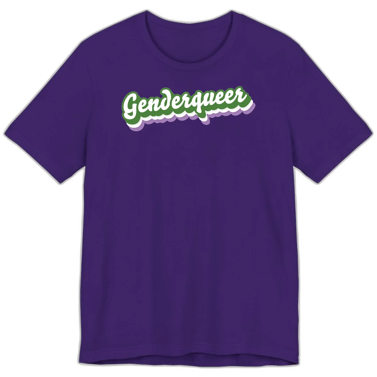 Retro script text reading 'Genderqueer' in white and green with purple and white scalloped wave border in Team Purple