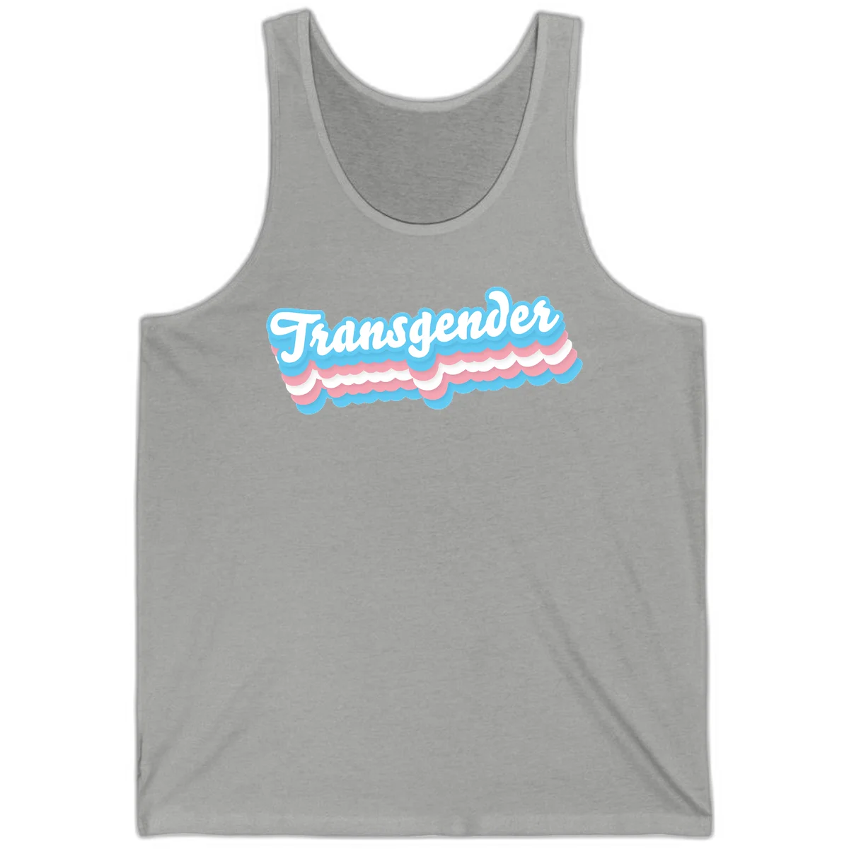 Transgender pride design with white script text surrounded by layered blue, pink, and white scalloped clouds in Athletic Heather